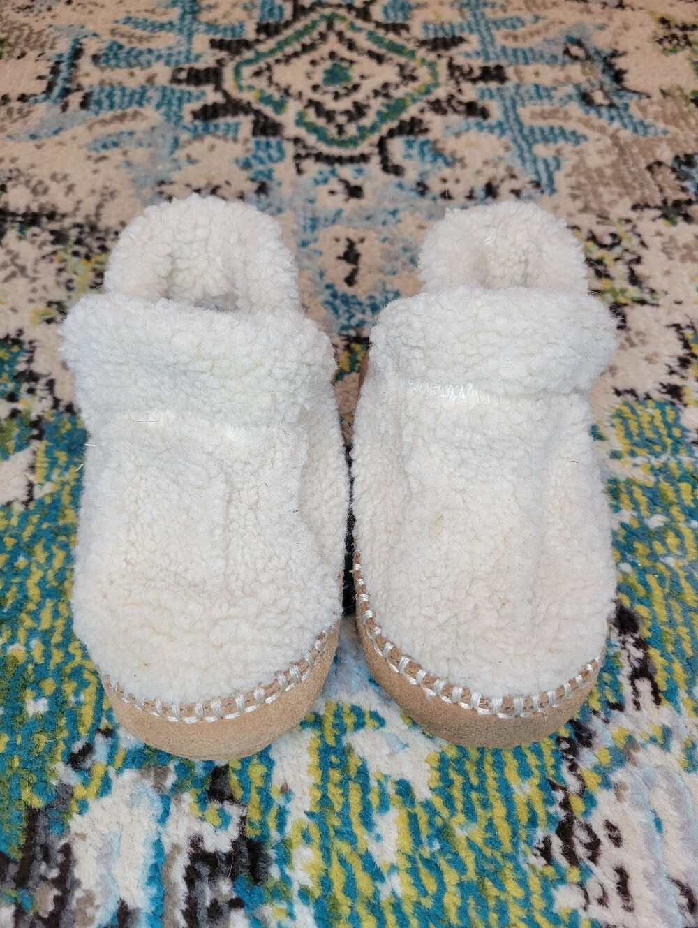 L.L.Bean Toddler Cozy‎ Slipper Booties In Natural White Pile Fleece, Kids 7-8